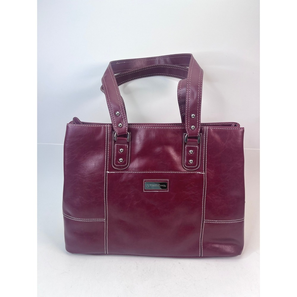 Franklin Covey Burgundy Faux‎ Leather Tote Bag Career Work